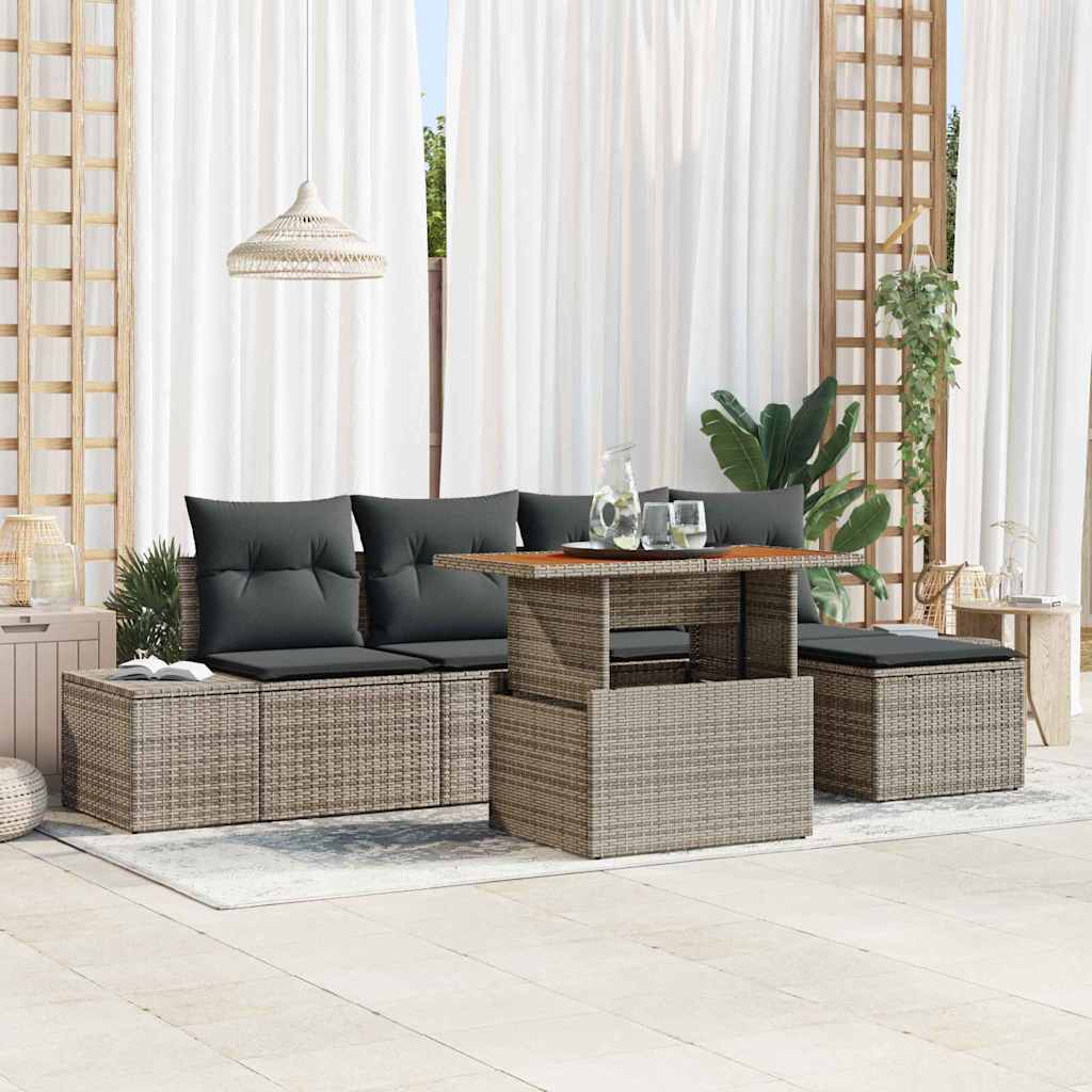 Garten Essgruppe mit Kissen 6 pcs Grau und Braun