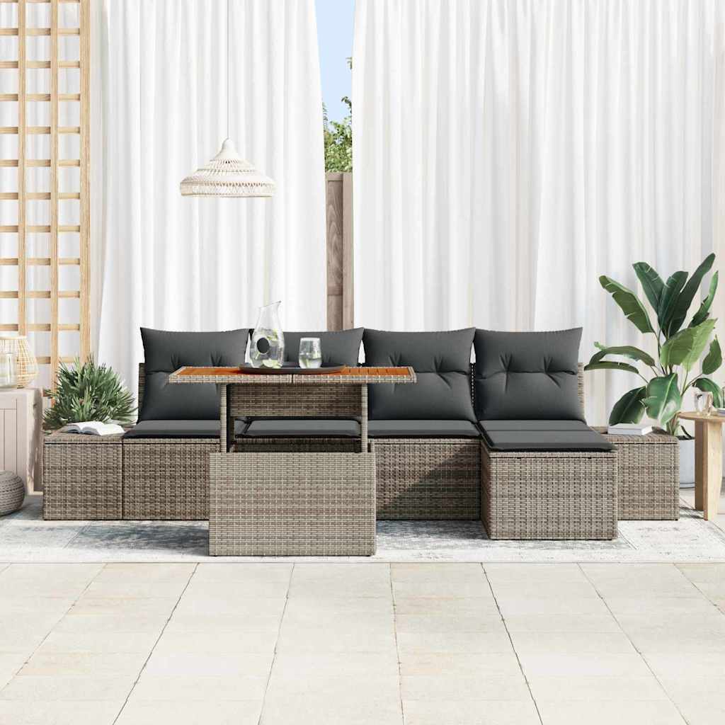 Garten Essgruppe mit Kissen 6 pcs Grau und Braun