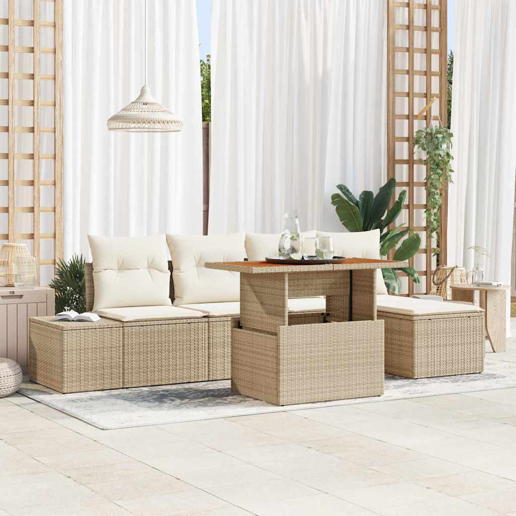 Garten Essgruppe mit Kissen 6 pcs Beige und Creme