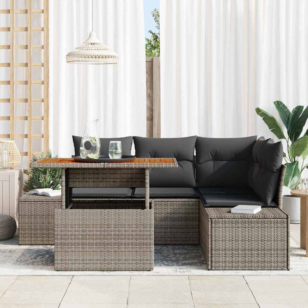 Garten-Sofa-Set mit Kissen mit Kissen 5 pcs Grau und Braun