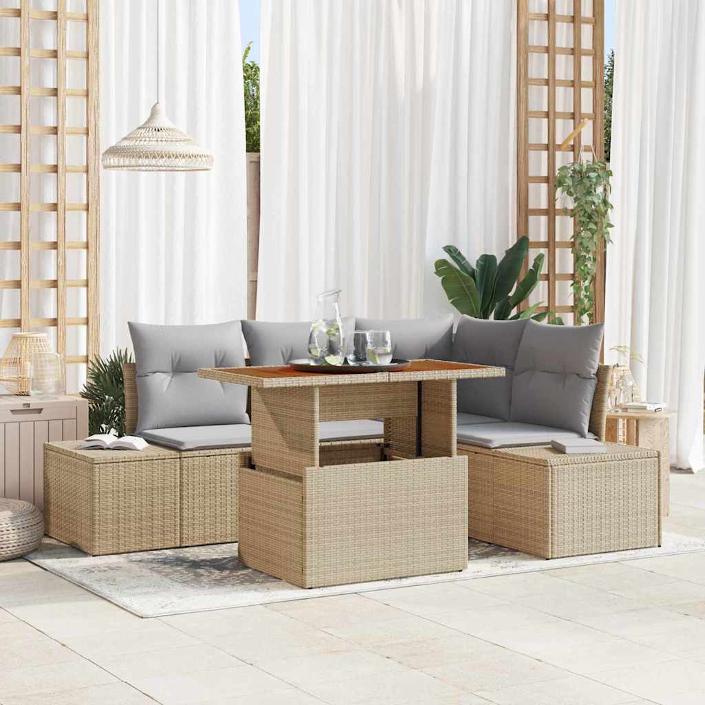Garten-Sofa-Set mit Kissen mit Kissen 5 pcs Beige und Grau