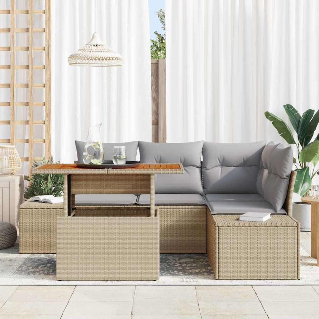Garten-Sofa-Set mit Kissen mit Kissen 5 pcs Beige und Grau