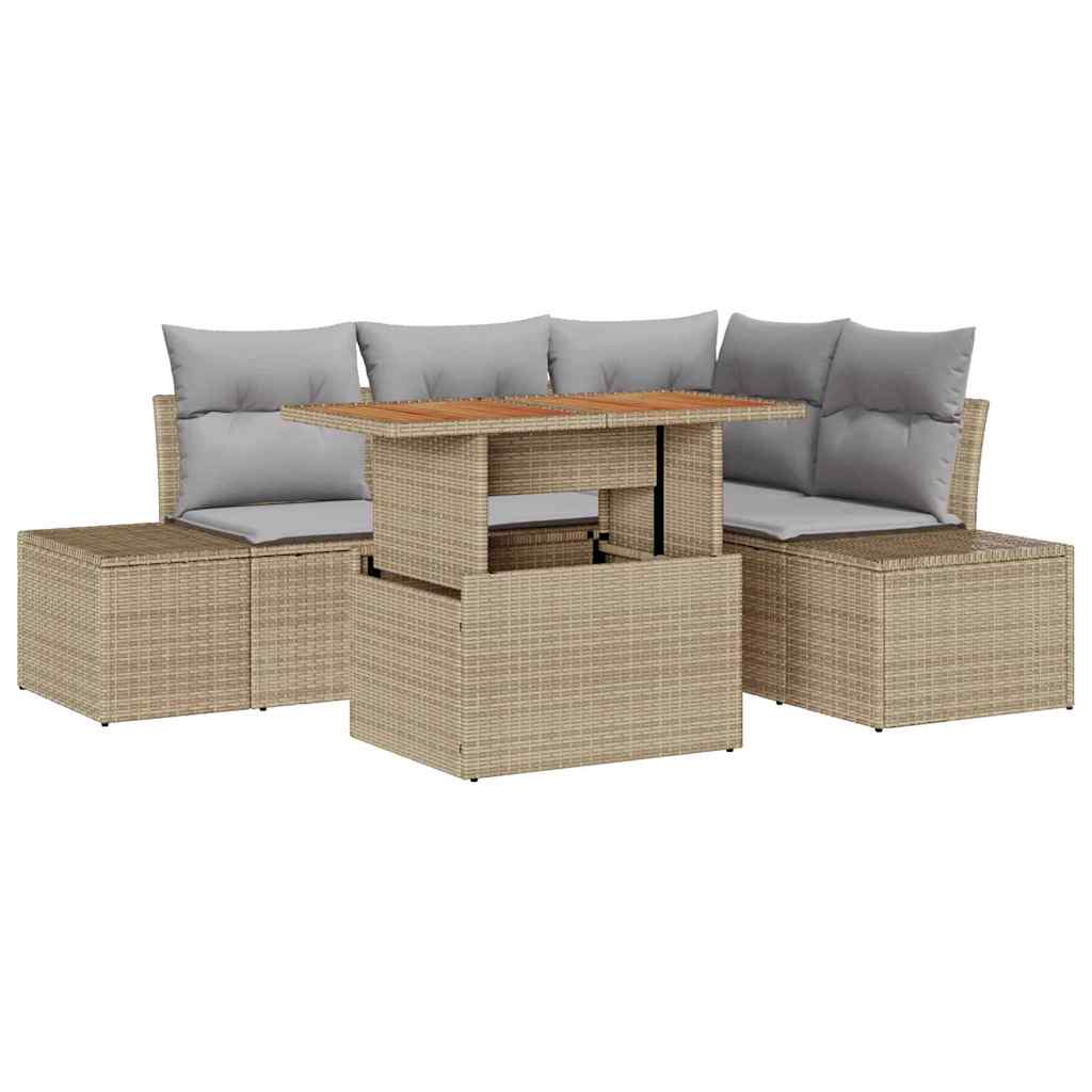 Garten-Sofa-Set mit Kissen mit Kissen 5 pcs Beige und Grau