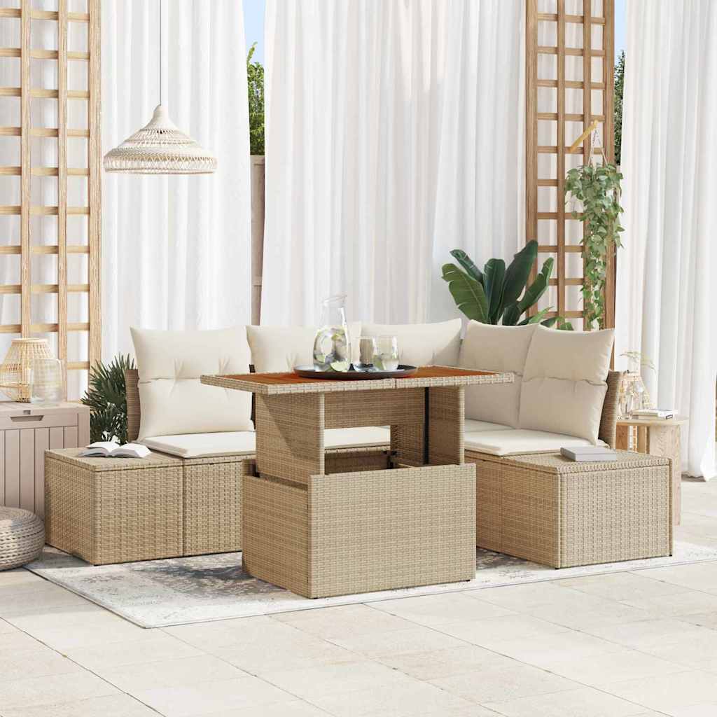 Garten-Sofa-Set mit Kissen mit Kissen 5 pcs Beige und Creme