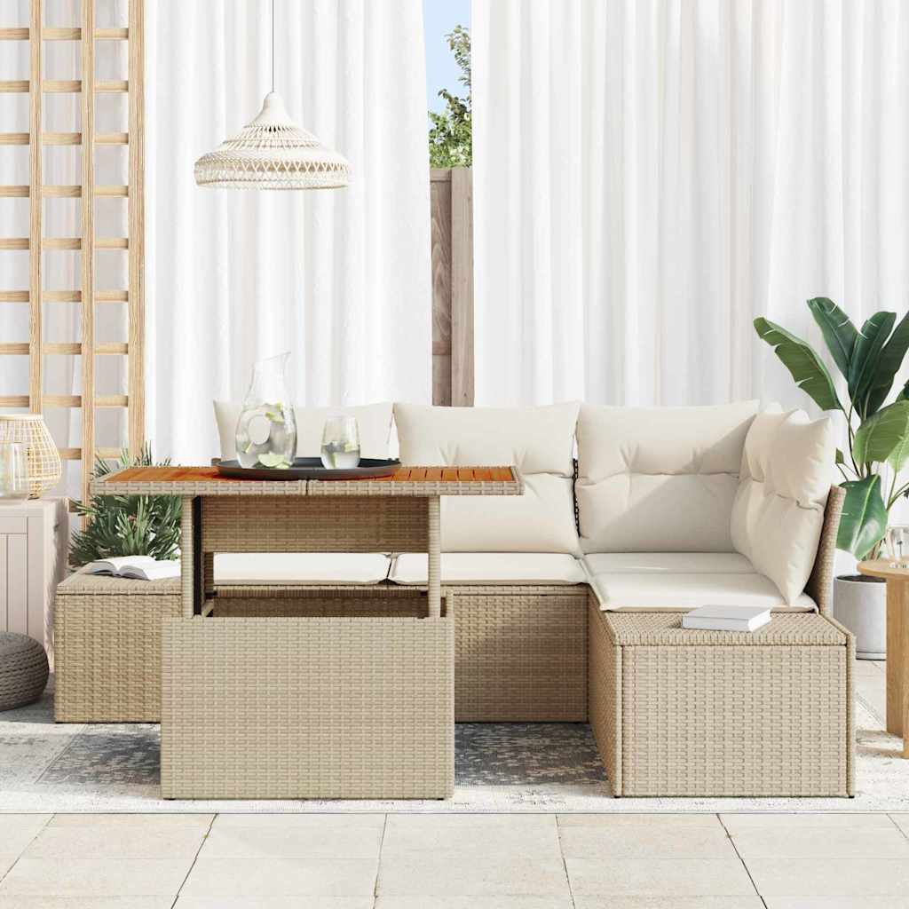 Garten-Sofa-Set mit Kissen mit Kissen 5 pcs Beige und Creme