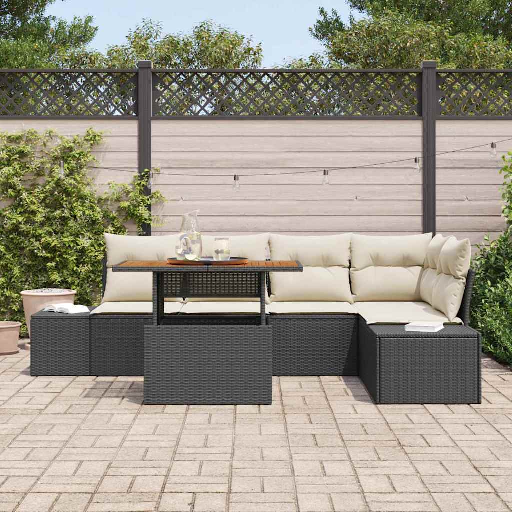 Garten Essgruppe mit Kissen 6 pcs Schwarz und Creme