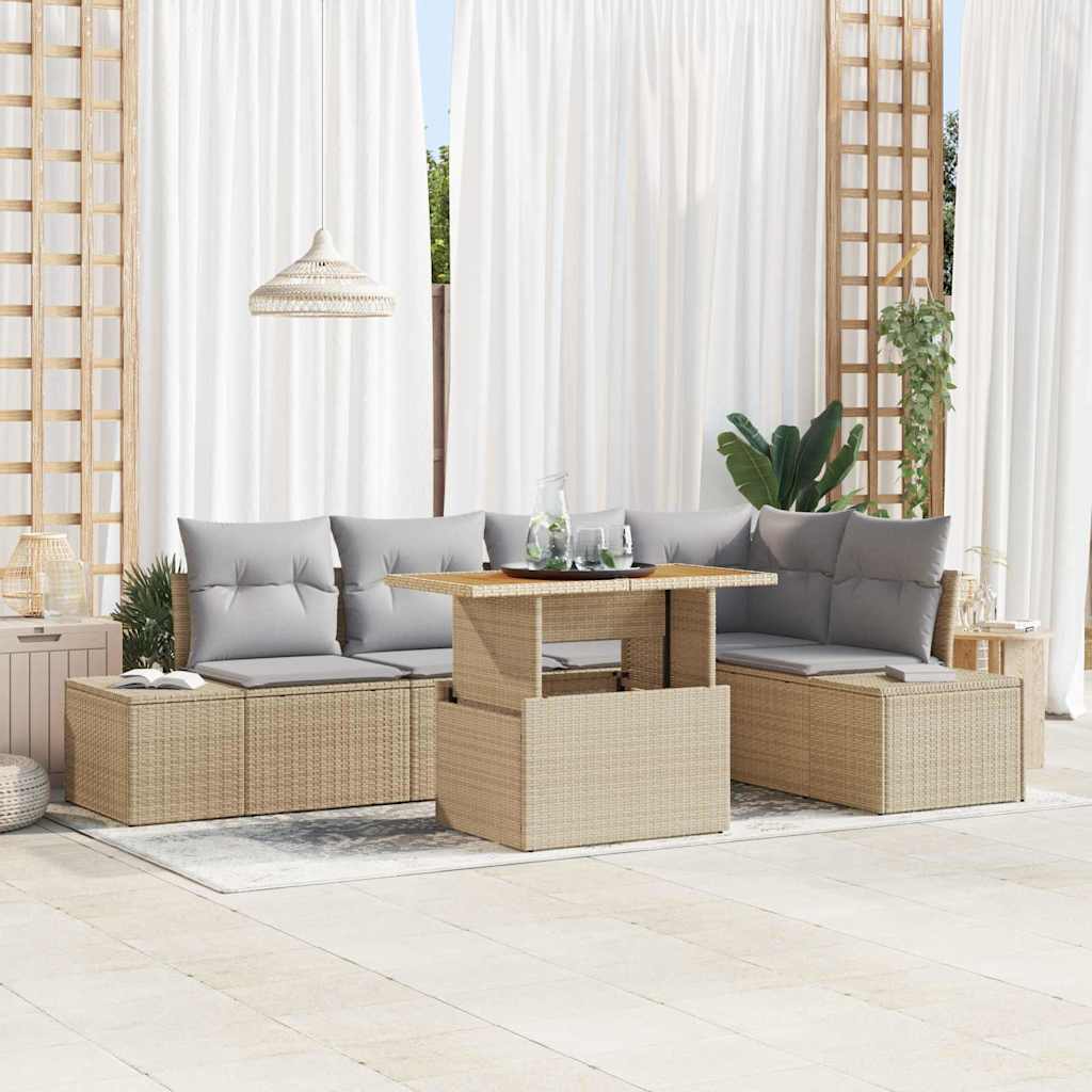 Garten Essgruppe mit Kissen 6 pcs Beige und Grau