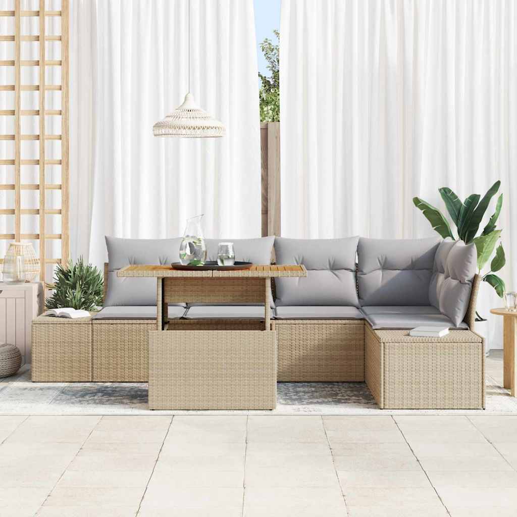 Garten Essgruppe mit Kissen 6 pcs Beige und Grau