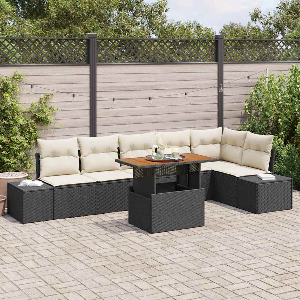 Garten Essgruppe mit Kissen 7 pcs Schwarz und Creme