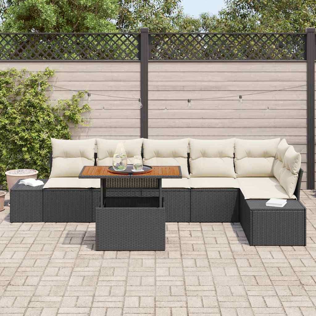 Garten Essgruppe mit Kissen 7 pcs Schwarz und Creme