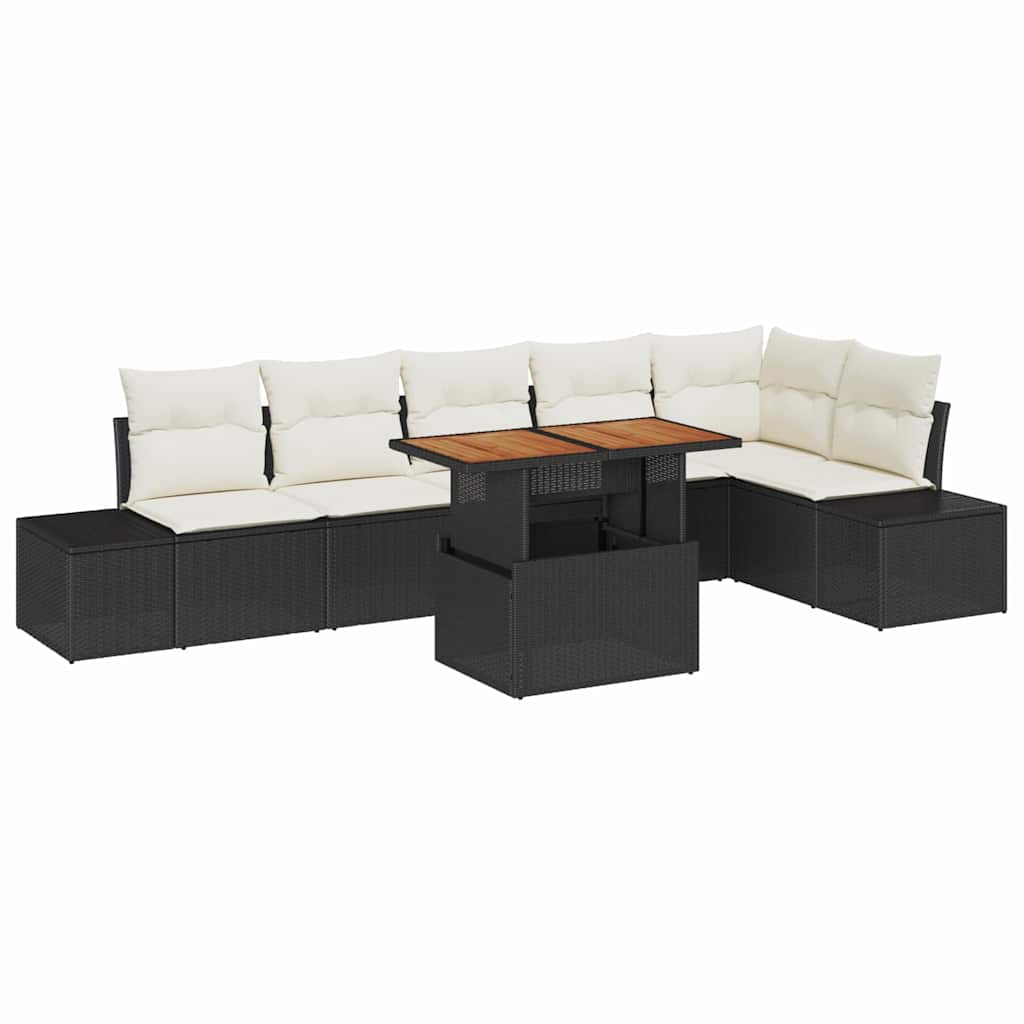 Garten Essgruppe mit Kissen 7 pcs Schwarz und Creme