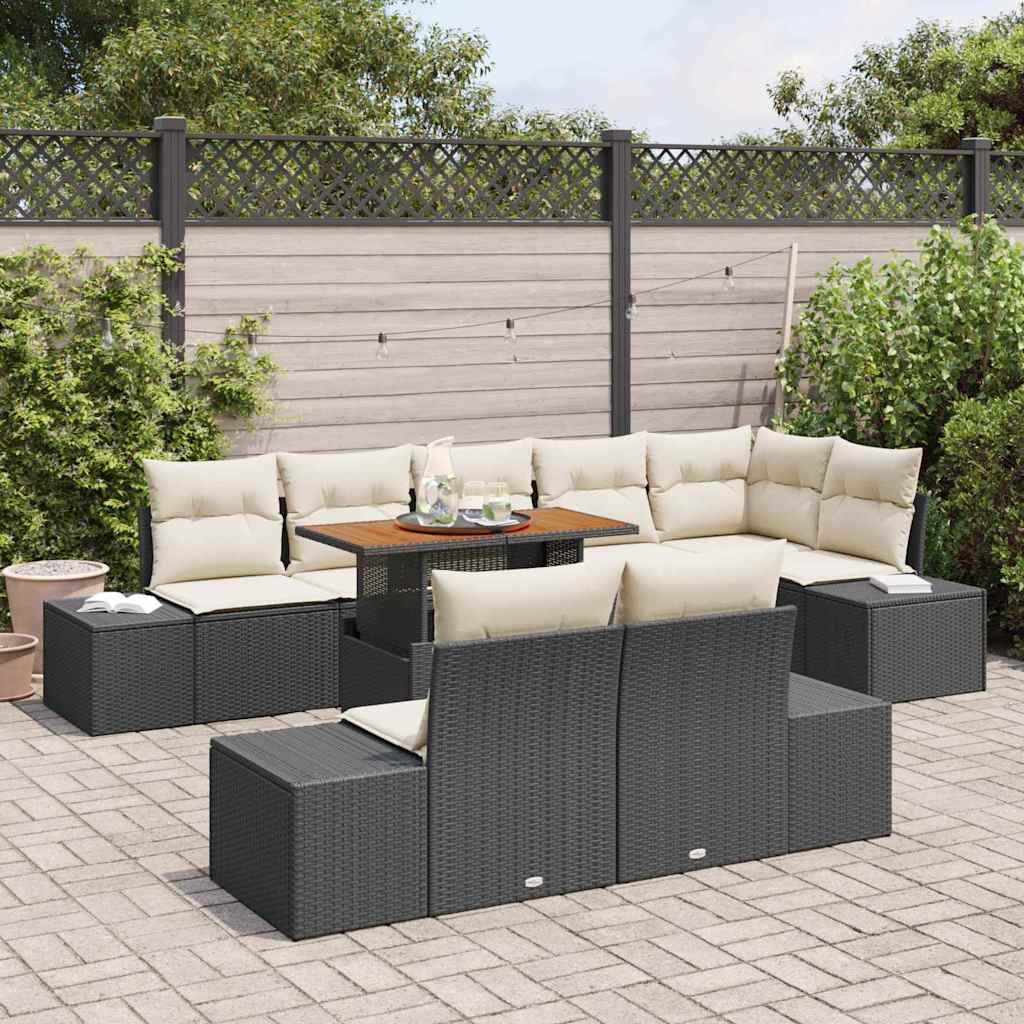 Garten Essgruppe mit Kissen 9 pcs Schwarz und Creme