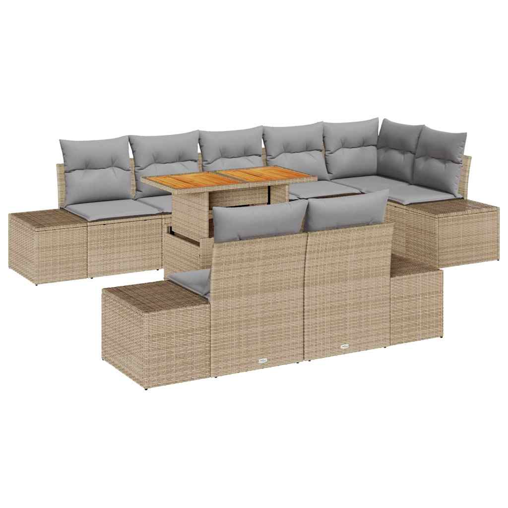 Garten Essgruppe mit Kissen 9 pcs Beige und Grau