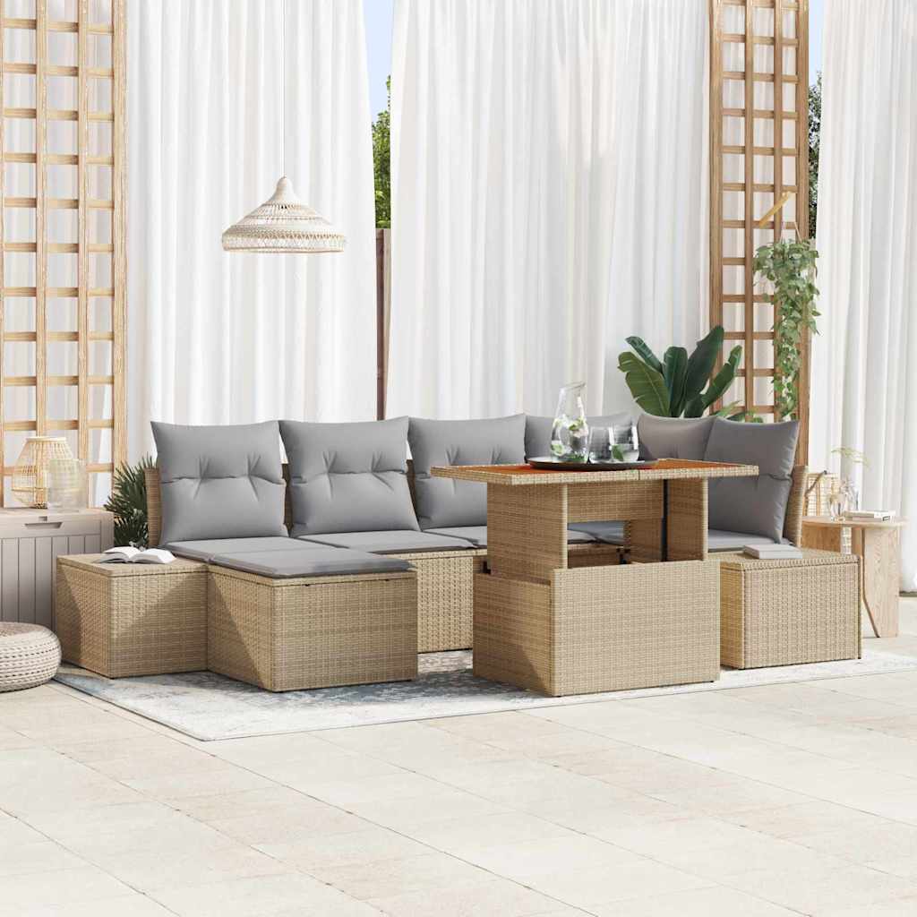 Garten Essgruppe mit Kissen 7 pcs Beige und Grau