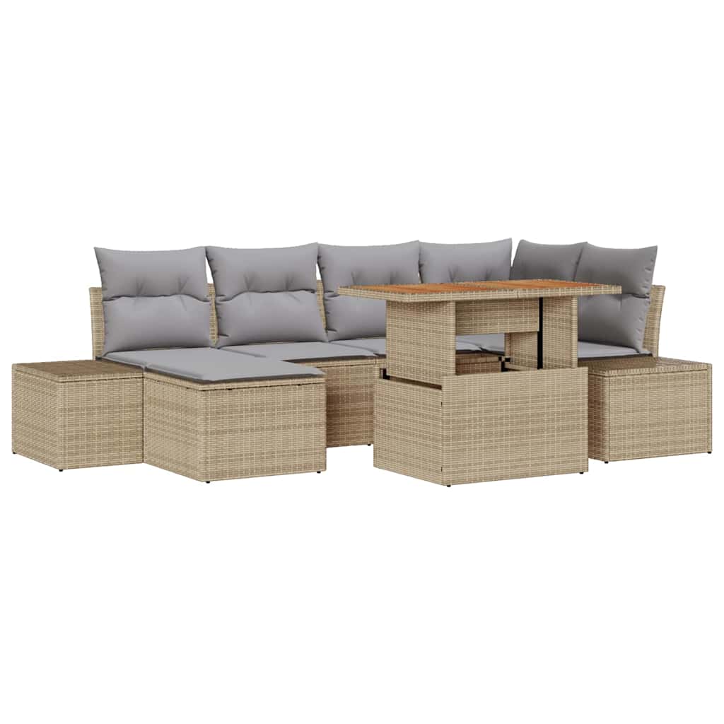 Garten Essgruppe mit Kissen 7 pcs Beige und Grau