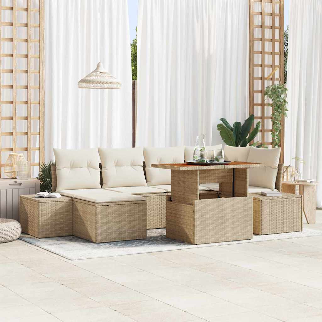 Garten Essgruppe mit Kissen 7 pcs Beige und Creme