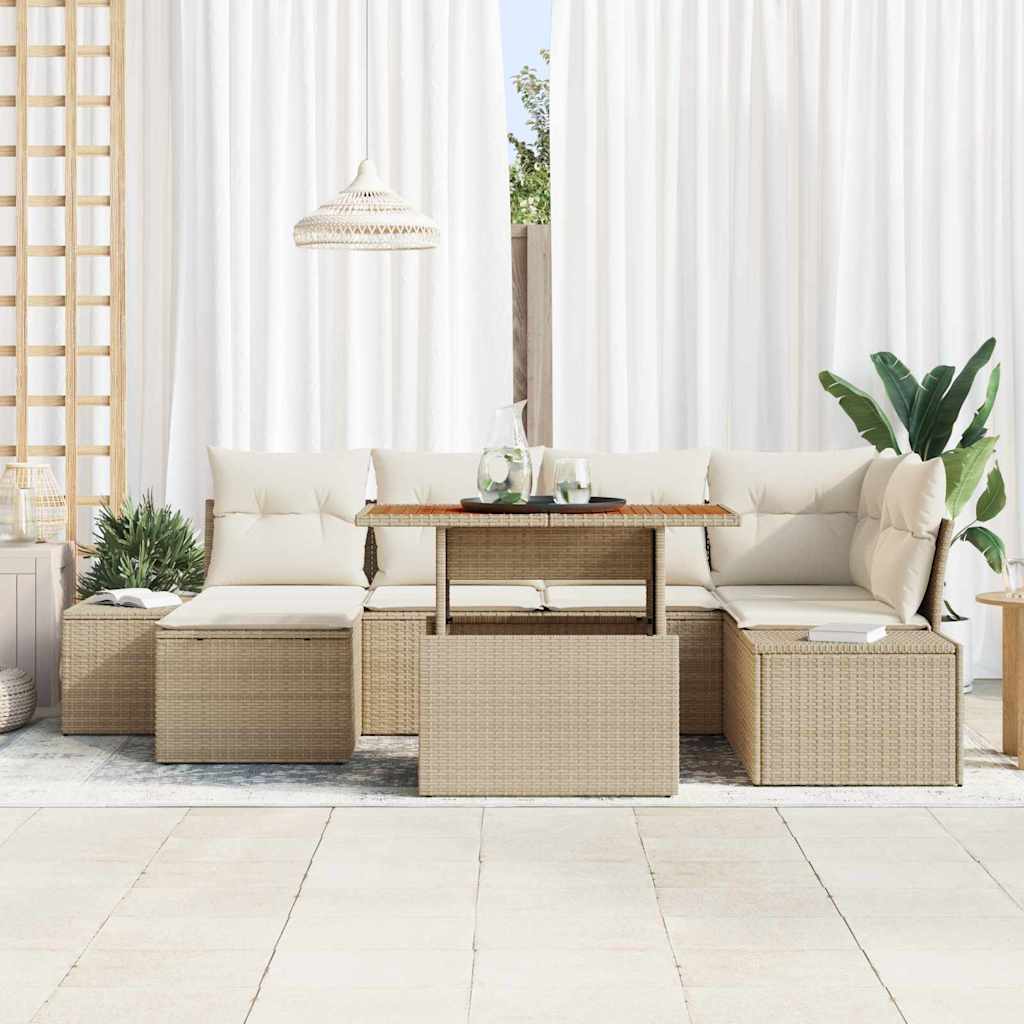 Garten Essgruppe mit Kissen 7 pcs Beige und Creme