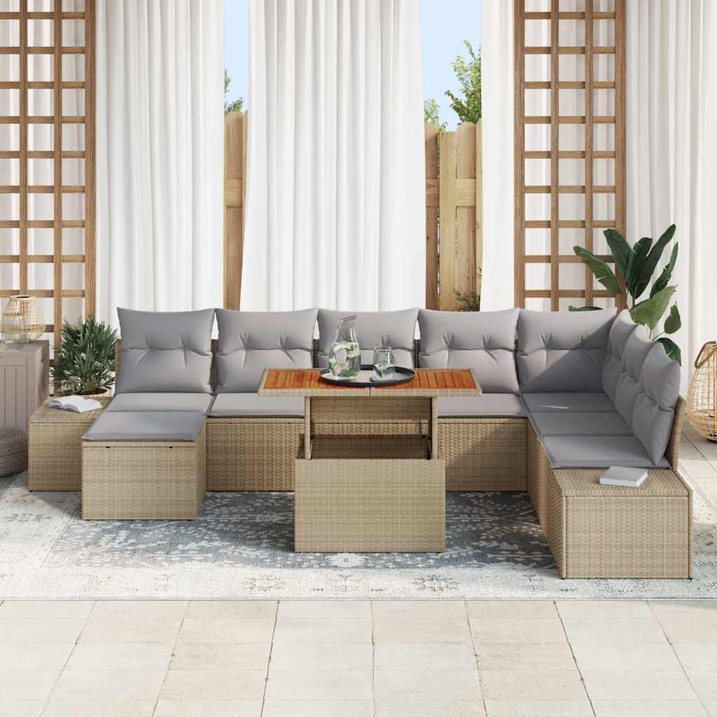 Garten Essgruppe mit Kissen 9 pcs Beige und Grau