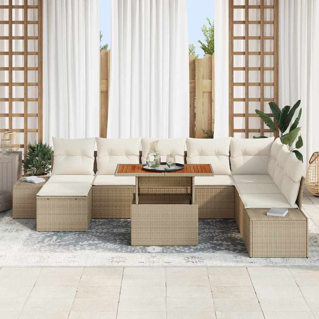 Garten Essgruppe mit Kissen 9 pcs Beige und Creme