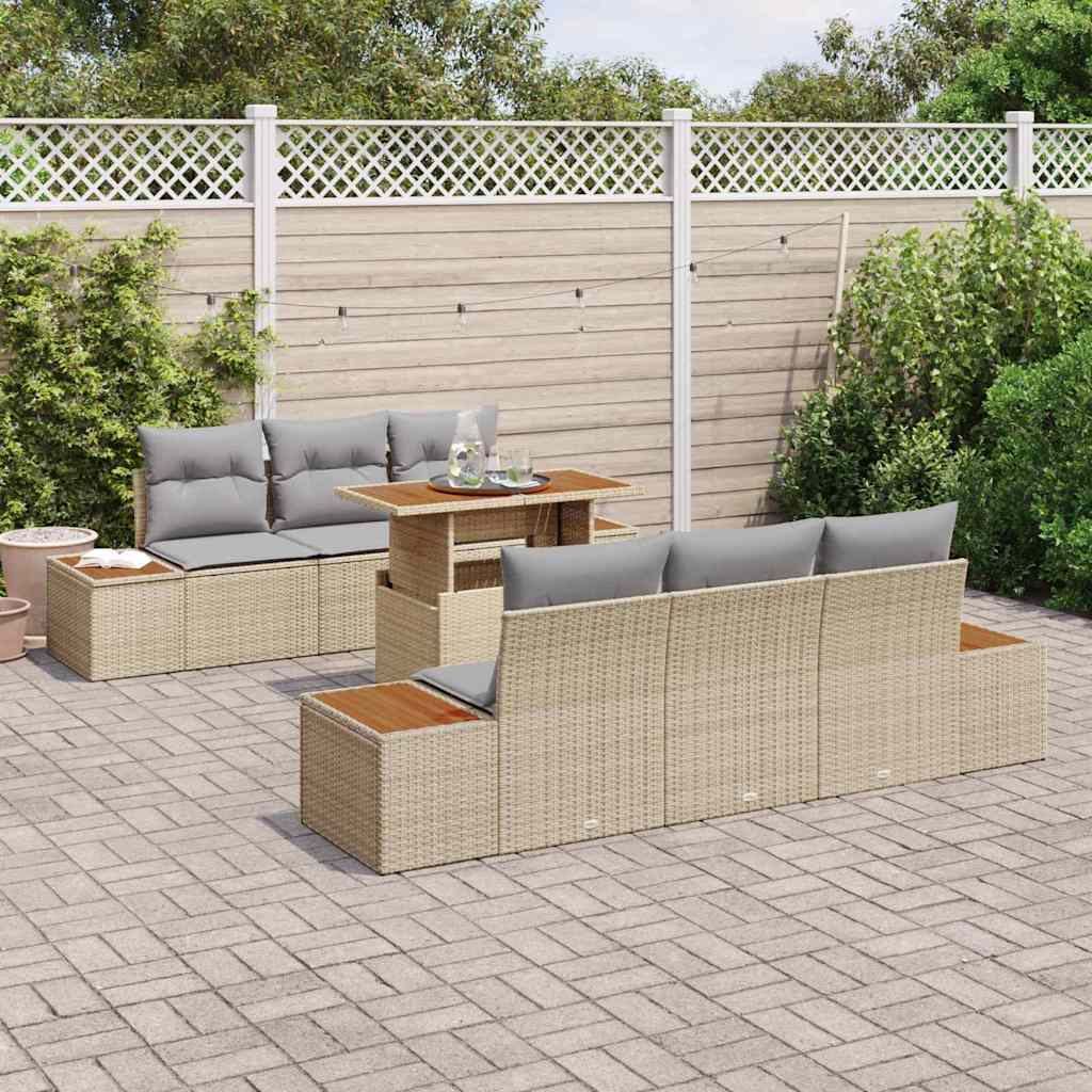 Garten Essgruppe mit Kissen 7 pcs Beige und Grau