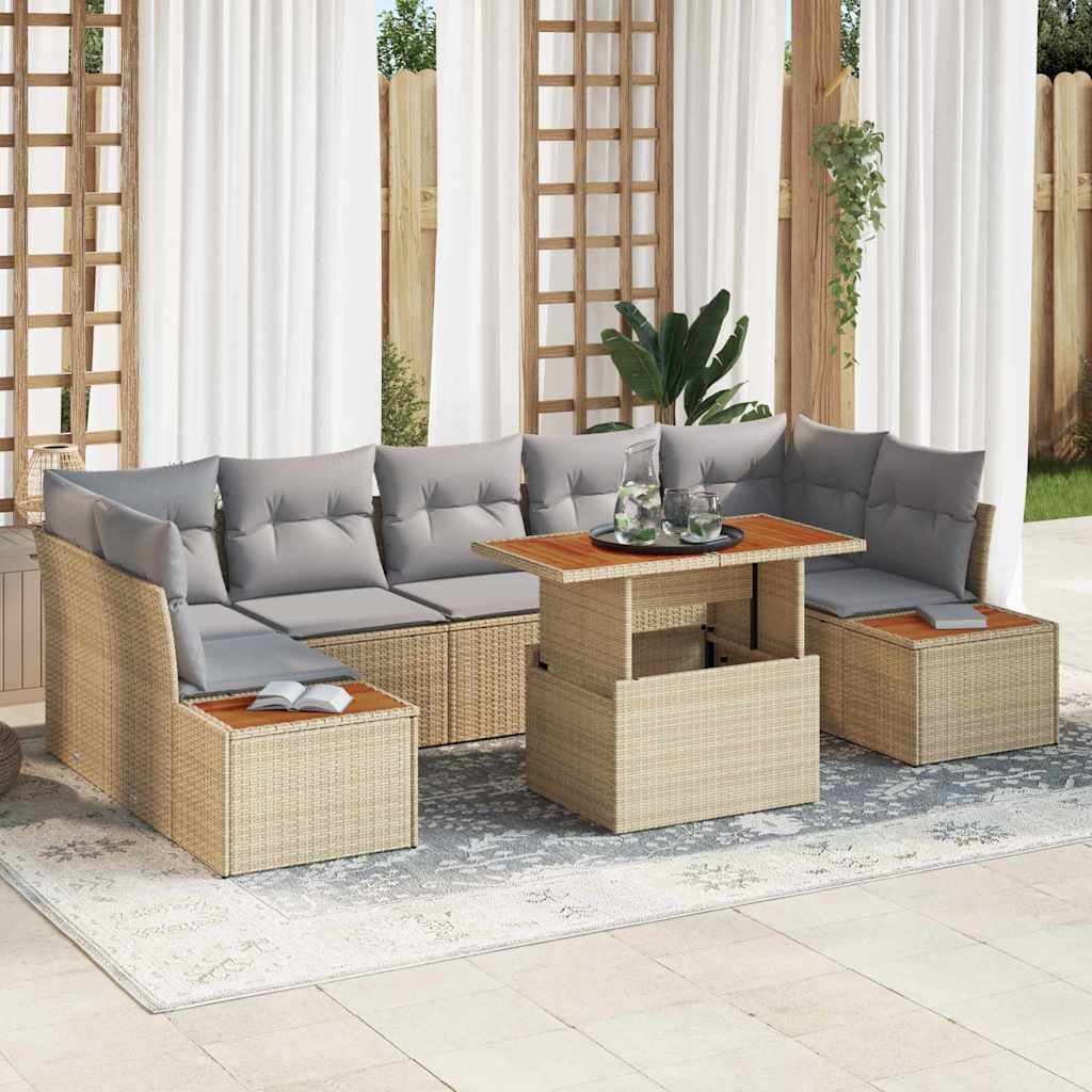 Garten Essgruppe mit Kissen 8 pcs Beige und Grau
