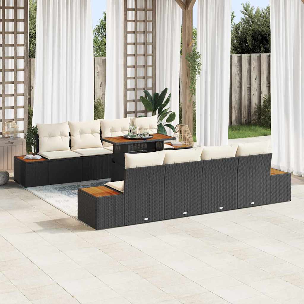 Garten Essgruppe mit Kissen 9 pcs Schwarz und Beige