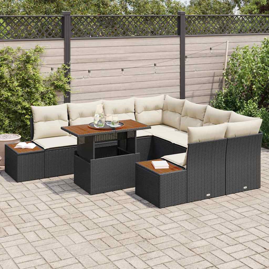 Garten Essgruppe mit Kissen 9 pcs Schwarz und Beige