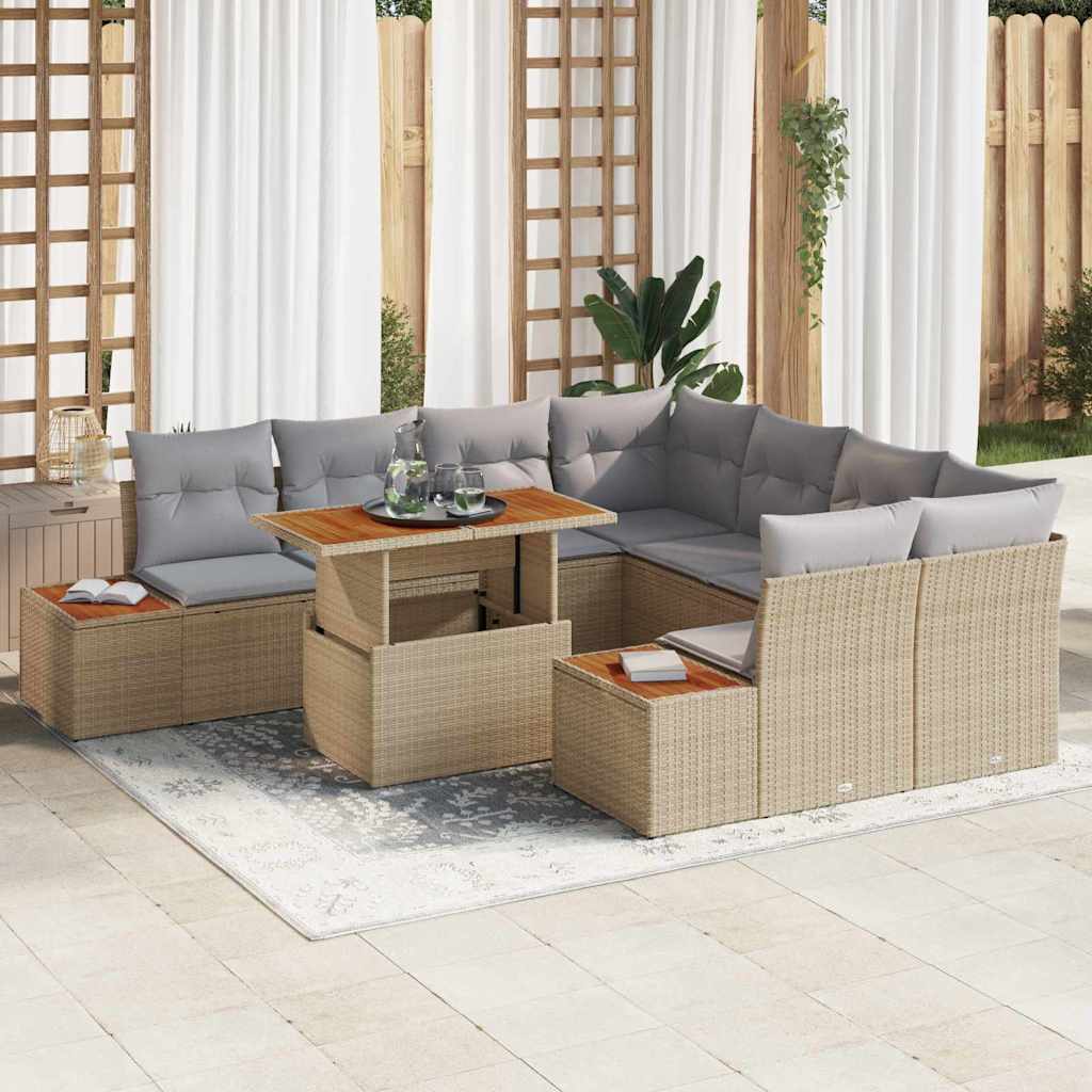Garten Essgruppe mit Kissen 9 pcs Beige und Grau