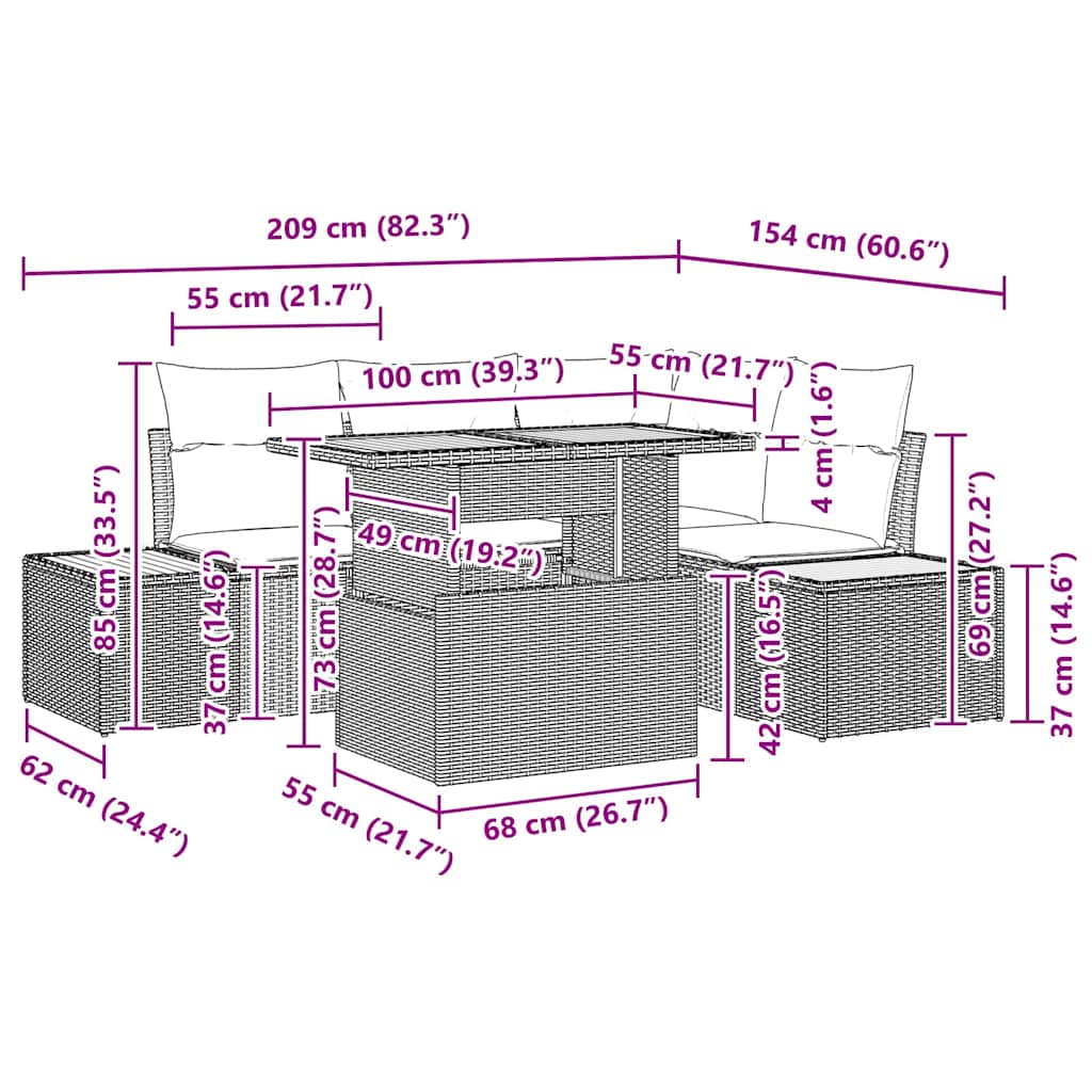 Garten Essgruppe mit Kissen 5 pcs Grau und Braun