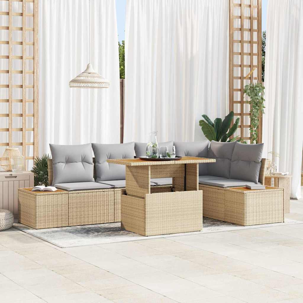 Garten Essgruppe mit Kissen 6 pcs Beige und Grau