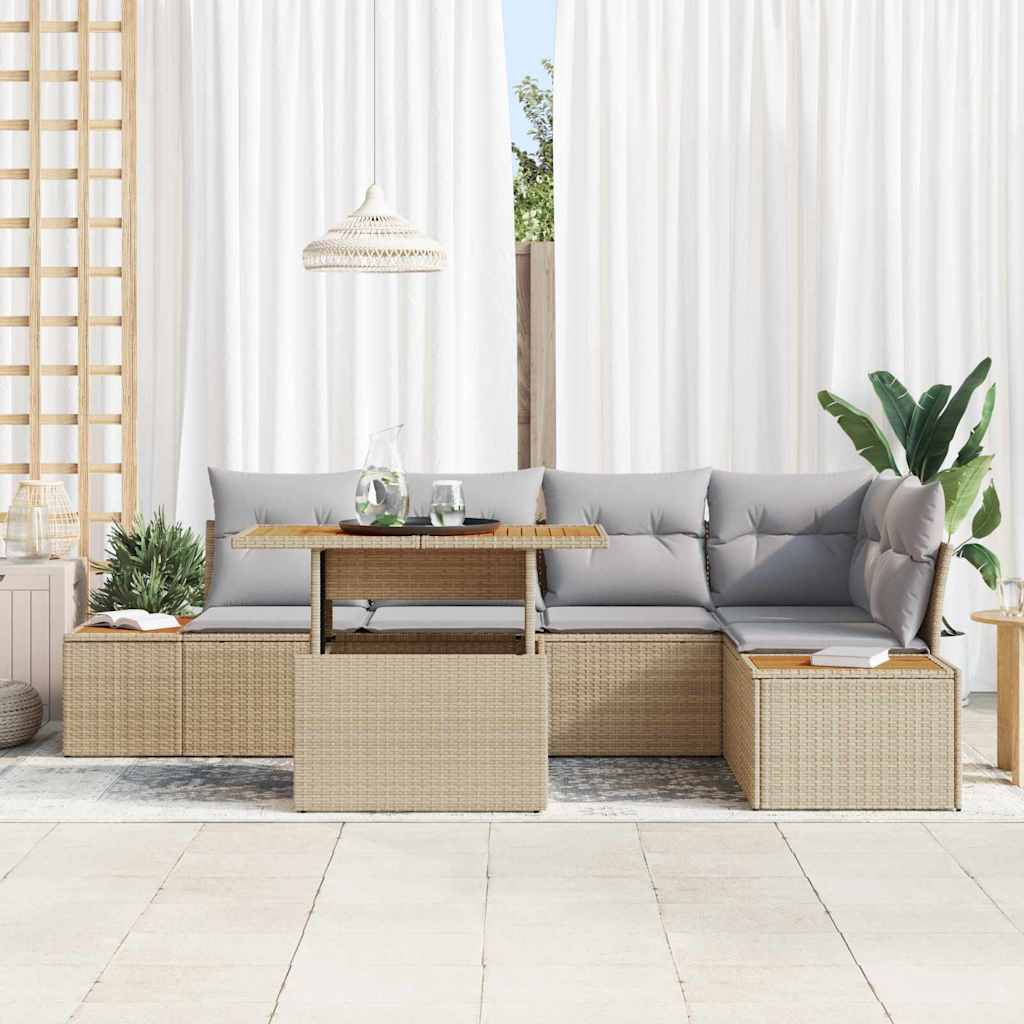 Garten Essgruppe mit Kissen 6 pcs Beige und Grau