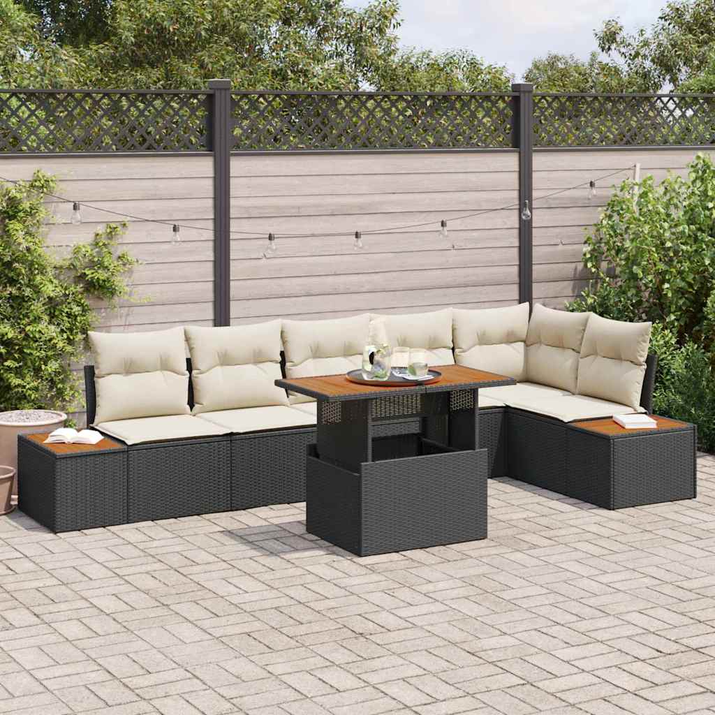 Garten Essgruppe mit Kissen 7 pcs Schwarz und Beige