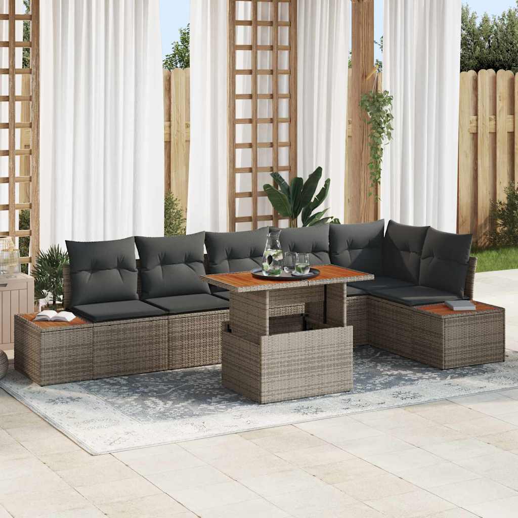 Garten Essgruppe mit Kissen 7 pcs Grau und Braun