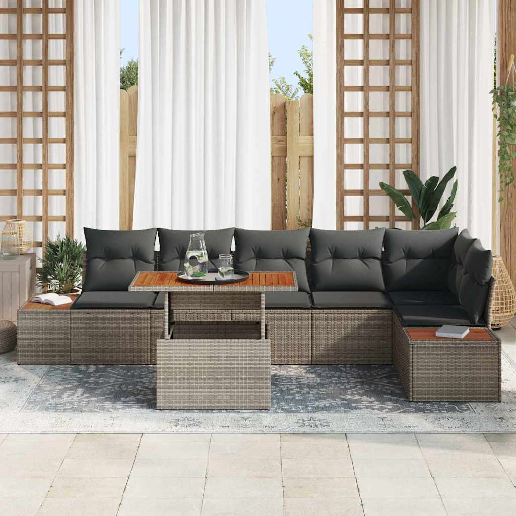 Garten Essgruppe mit Kissen 7 pcs Grau und Braun