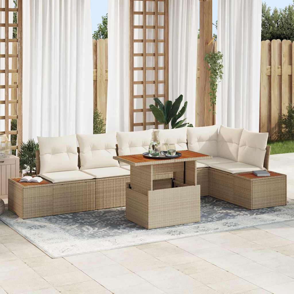 Garten Essgruppe mit Kissen 7 pcs Beige und Creme