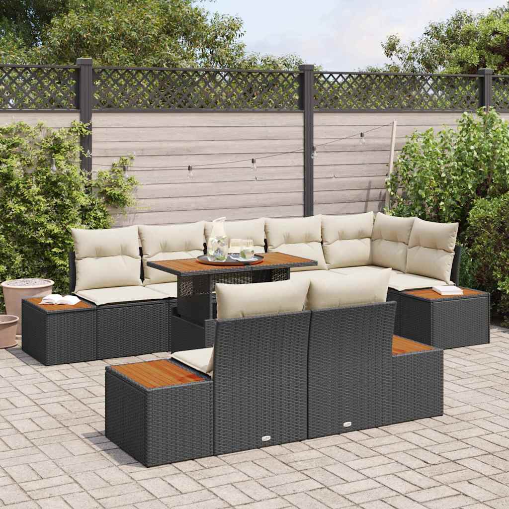 Garten Essgruppe mit Kissen 9 pcs Schwarz und Beige