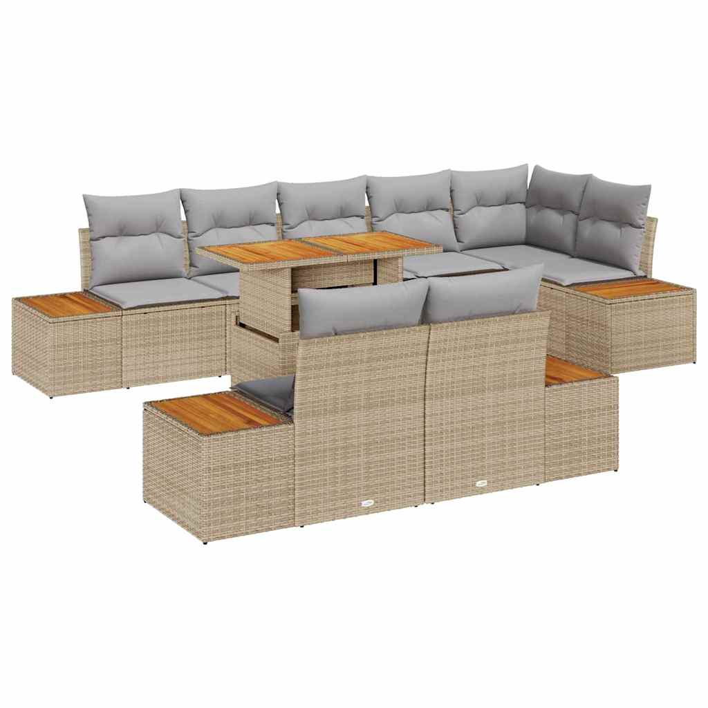 Garten Essgruppe mit Kissen 9 pcs Beige und Grau