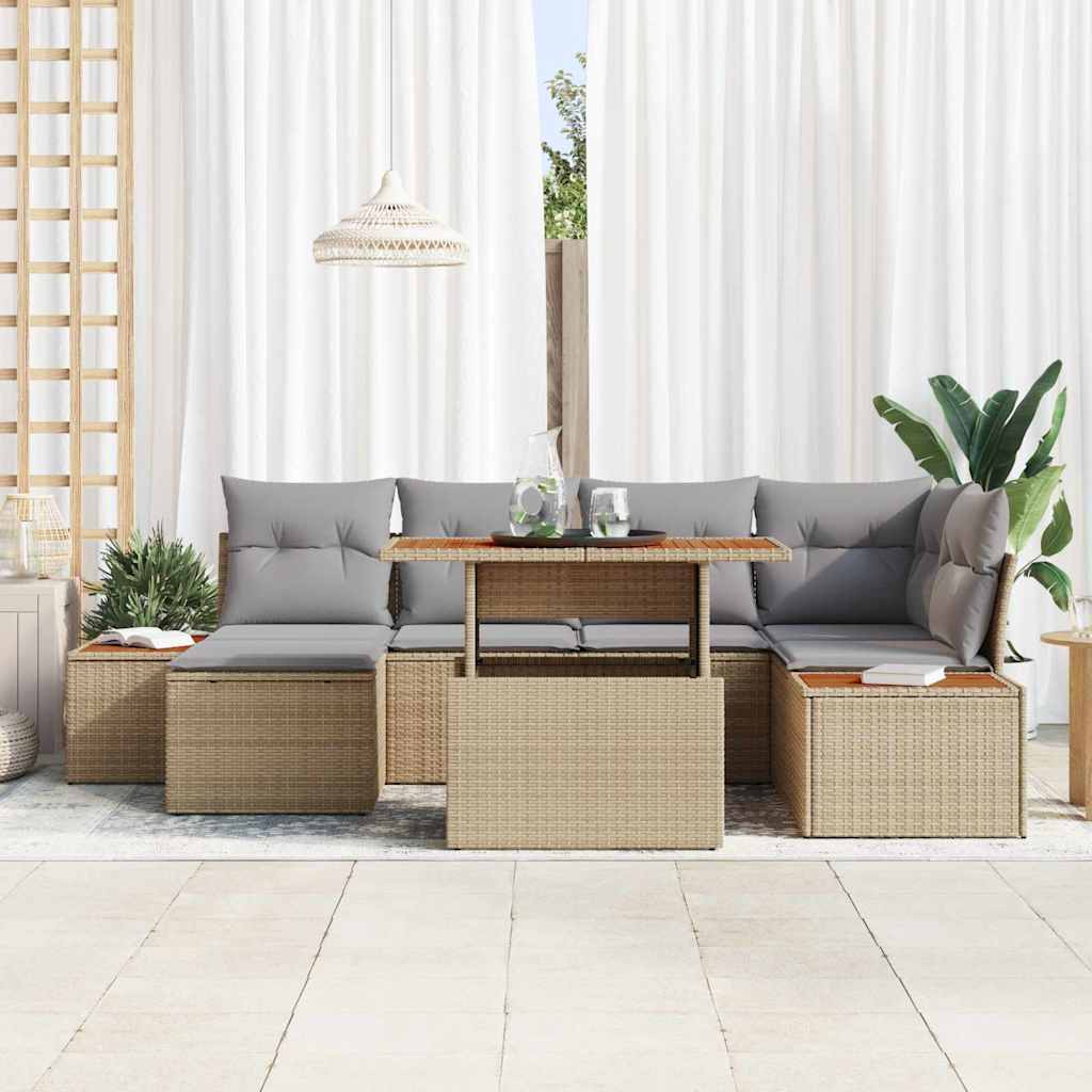 Garten Essgruppe mit Kissen 7 pcs Beige und Grau