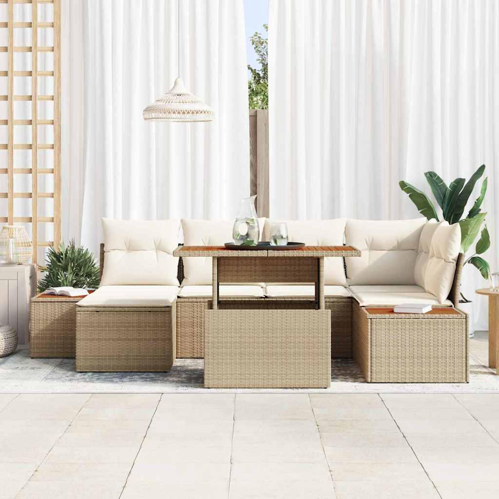 Garten Essgruppe mit Kissen 7 pcs Beige und Creme