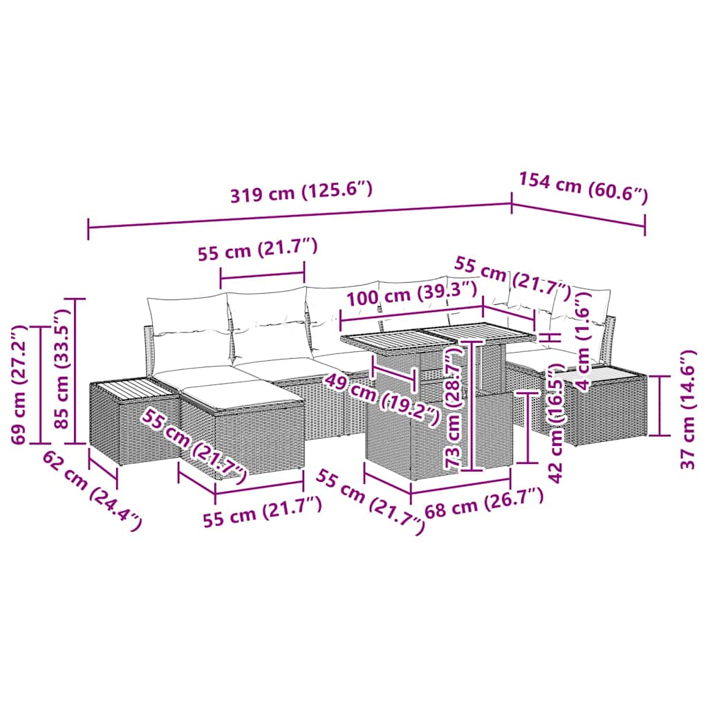 Garten Essgruppe mit Kissen 8 pcs Beige und Creme