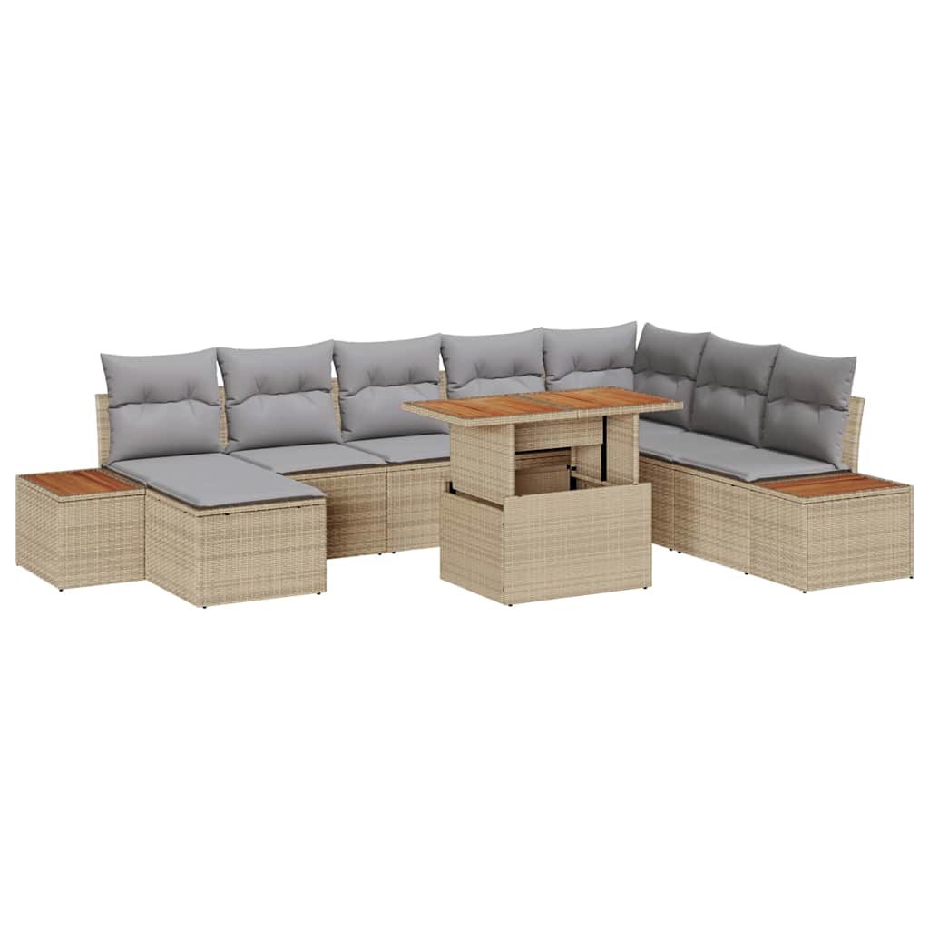 Garten Essgruppe mit Kissen 9 pcs Beige und Grau