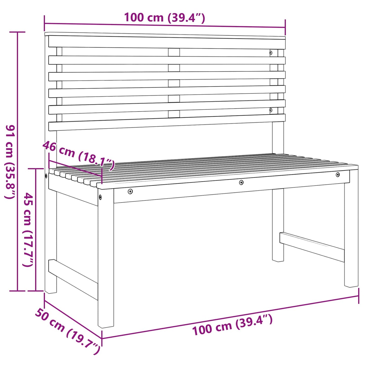 Gartenstuhl Braun 100 x 50 x 91cm Massivholz Akazie