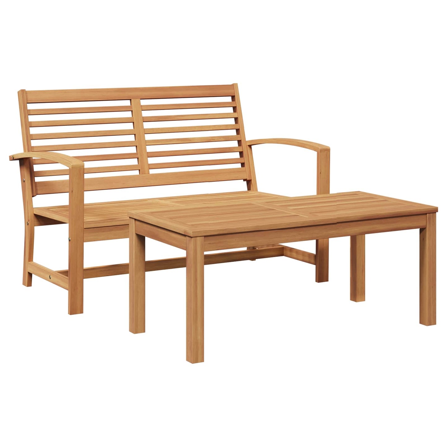 Gartenbank und Tischset 2 Stück Braun Massivholz Teak