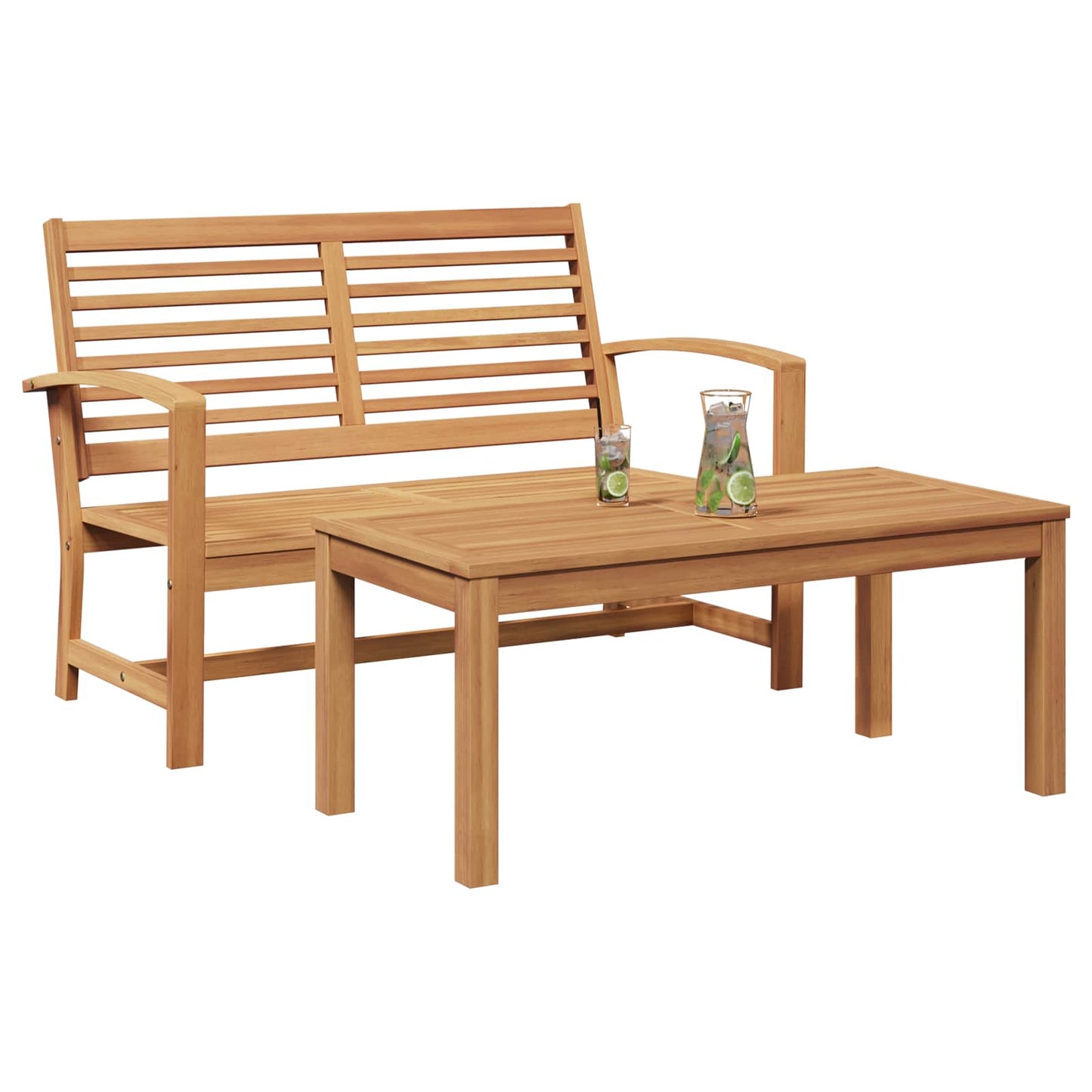 Gartenbank und Tischset 2 Stück Braun Massivholz Teak