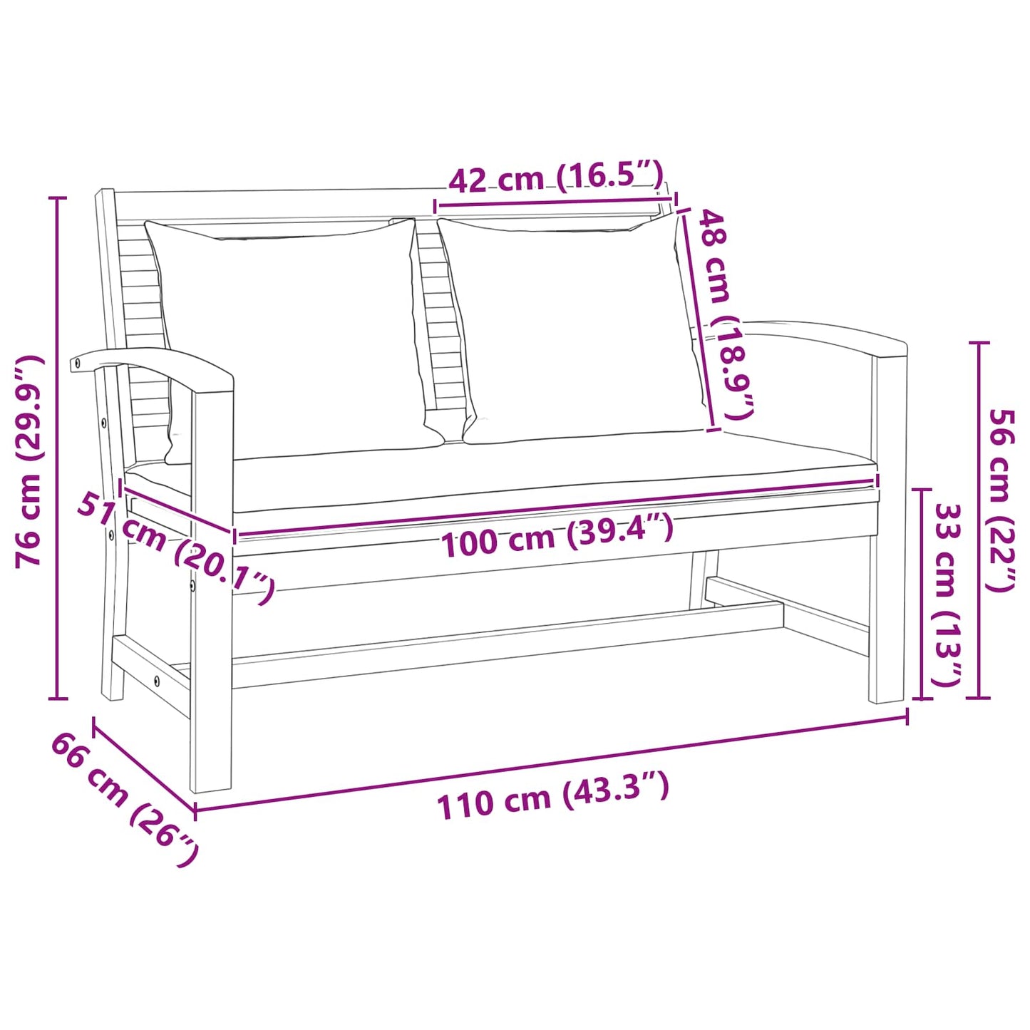 Bank Braun und Creme 110 x 66 x 76 cm Massivholz Teak