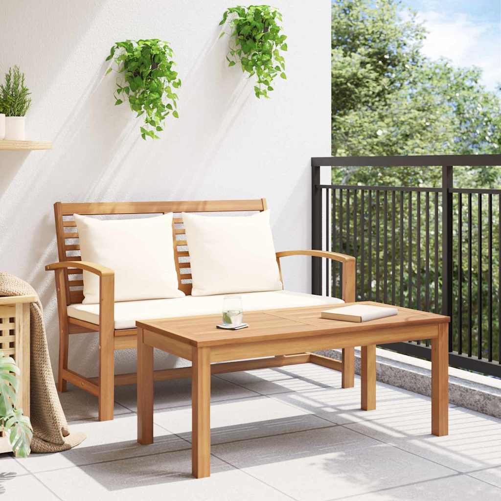 Gartenbank- und Tischset mit Polster 2 Stück Braun und Creme