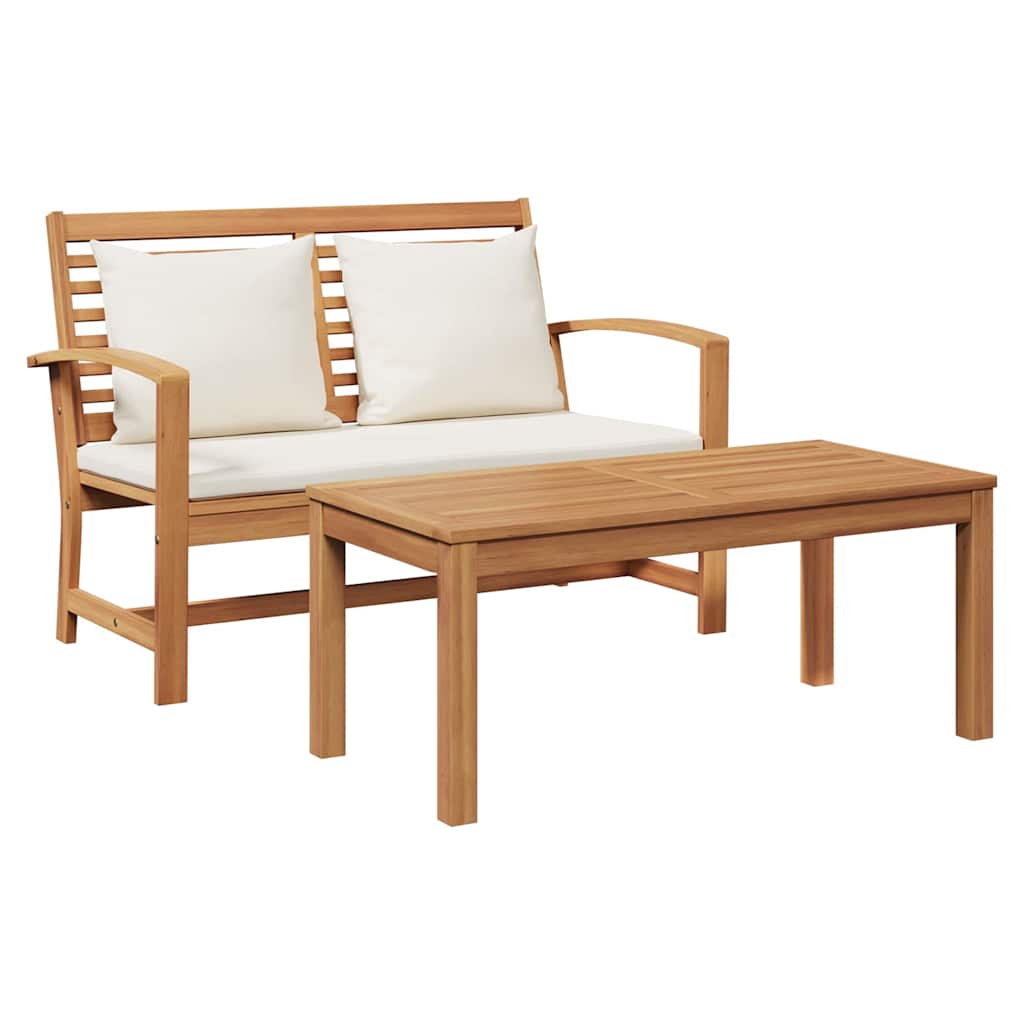 Gartenbank- und Tischset mit Polster 2 Stück Braun und Creme