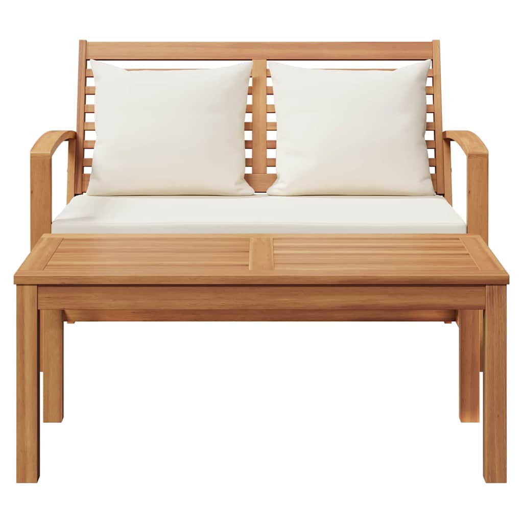 Gartenbank- und Tischset mit Polster 2 Stück Braun und Creme