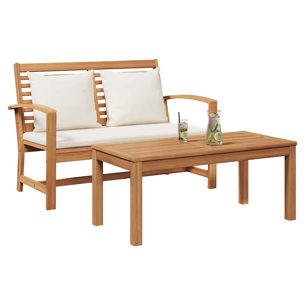 Gartenbank- und Tischset mit Polster 2 Stück Braun und Creme