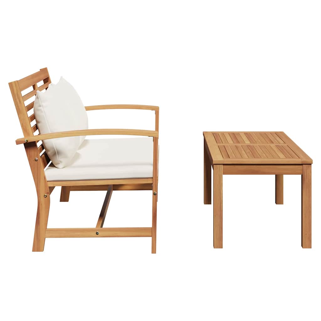 Gartenbank- und Tischset mit Polster 2 Stück Braun und Creme